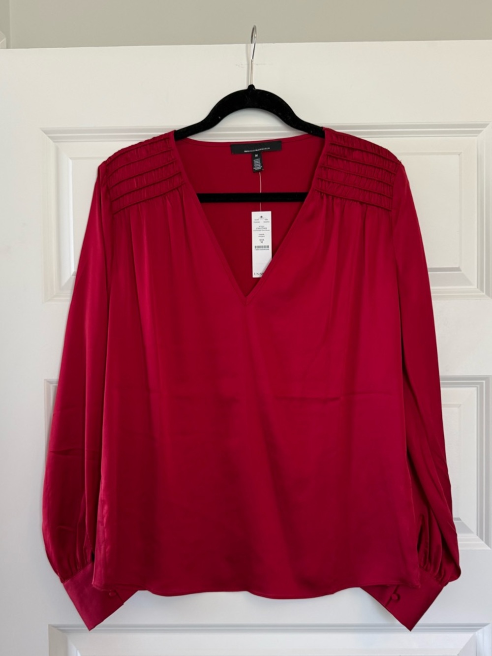 NWT White House Black Market Smocked Shoulder Long Sleeve Top